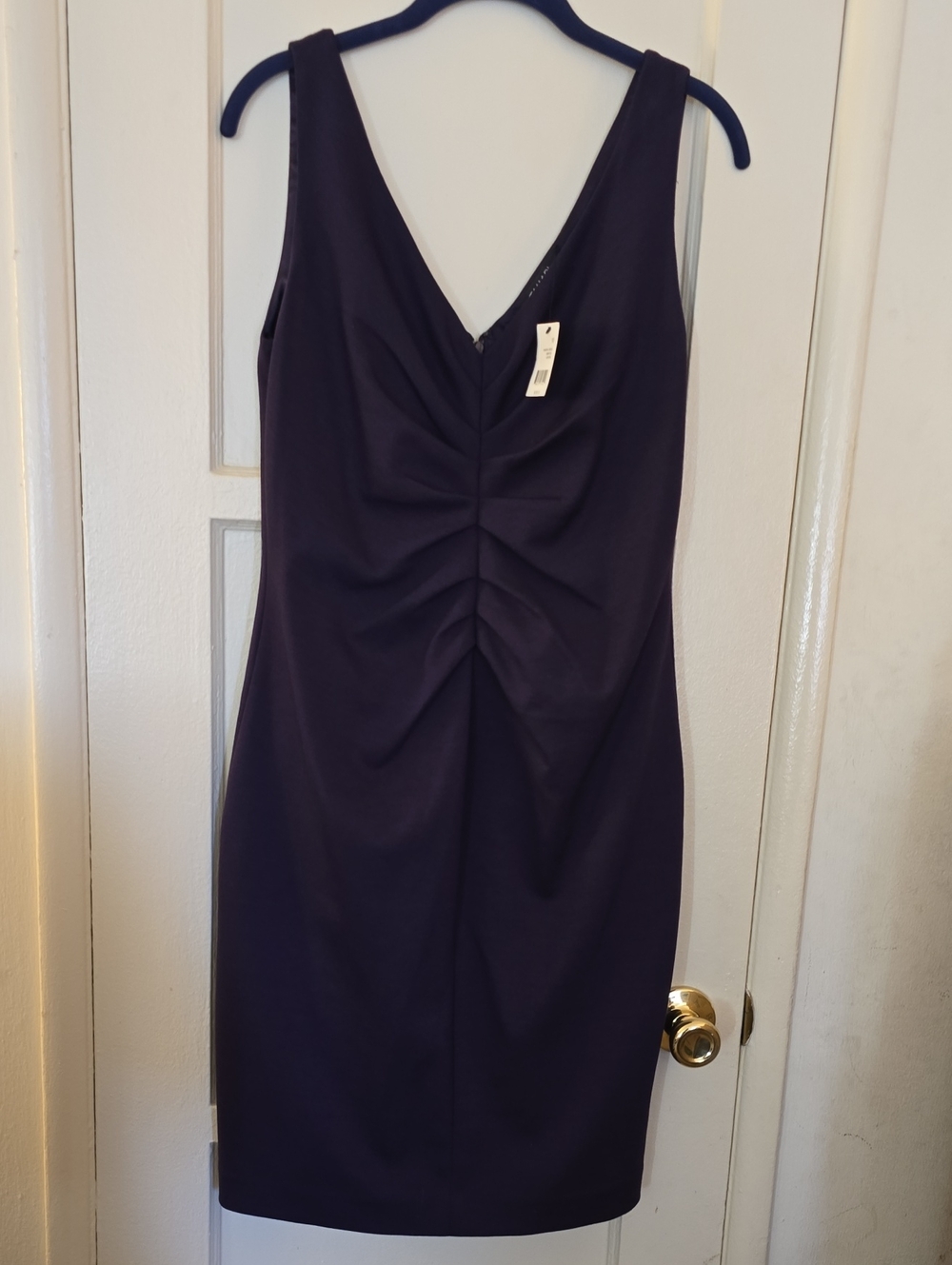 Tahari Sleeveless Ruched Sheath Dress in Plum